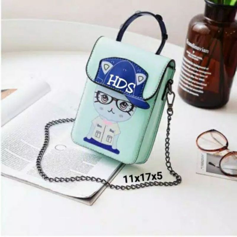 Pockeet Dompet HPO CAT BOY-TOPI Selempang Rante Mini Tas HP Androidd