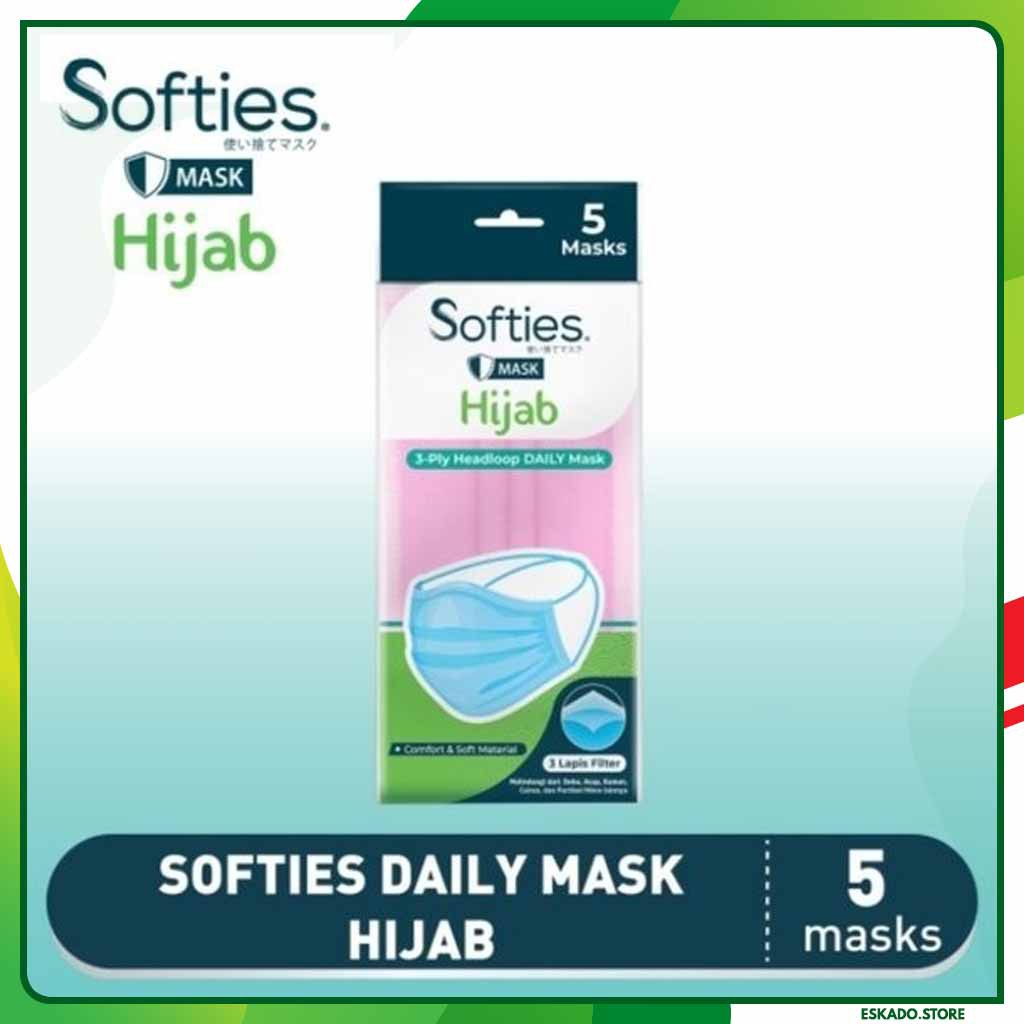 Masker Softies Daily Mask Hijab Headloop 3 ply PINK - isi 5