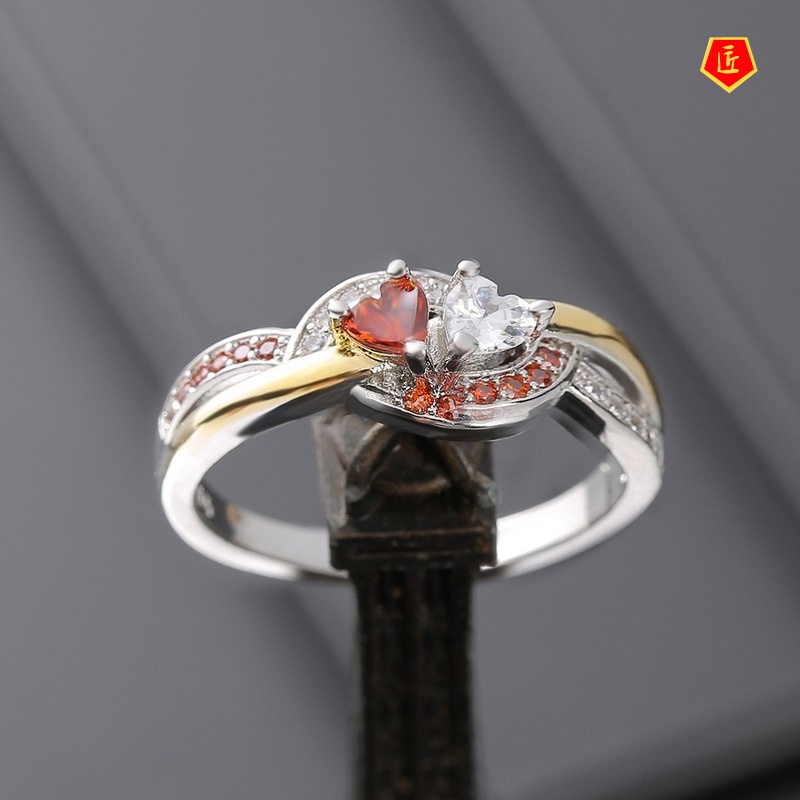 [Ready Stock]925 Silver Creative Ruby Heart-Shaped Ring