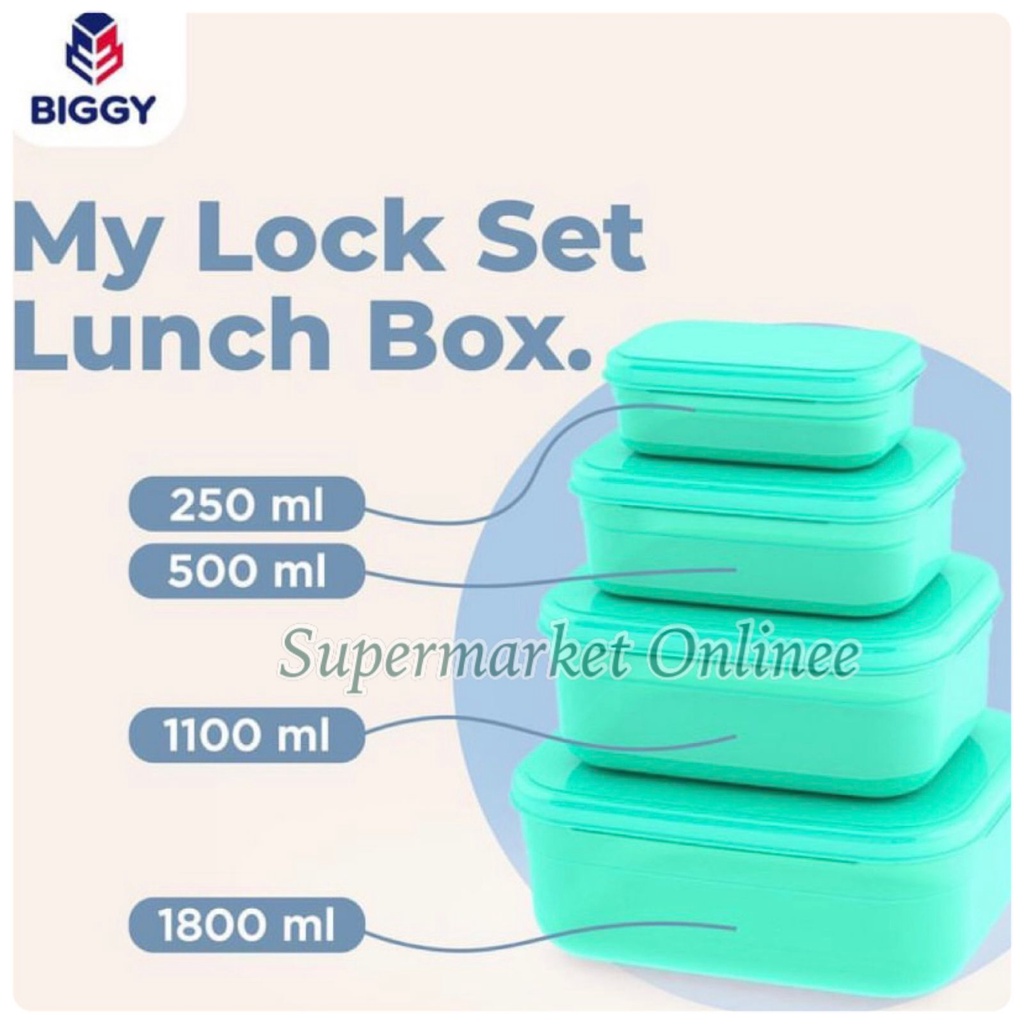 Toples Kotak Serbaguna Mylock Set 4pcs / Lunch Box Set Isi 4 / Tempat Makanan Bekal Rantang Piknik Tebal