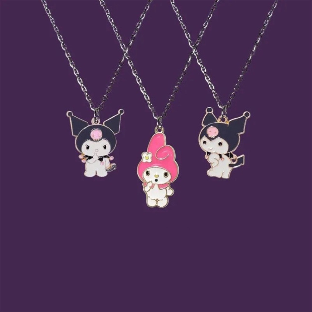 Korea Fashion Kartun Kuromi Liontin Kalung Pasangan Pacar untuk Pria dan Wanita