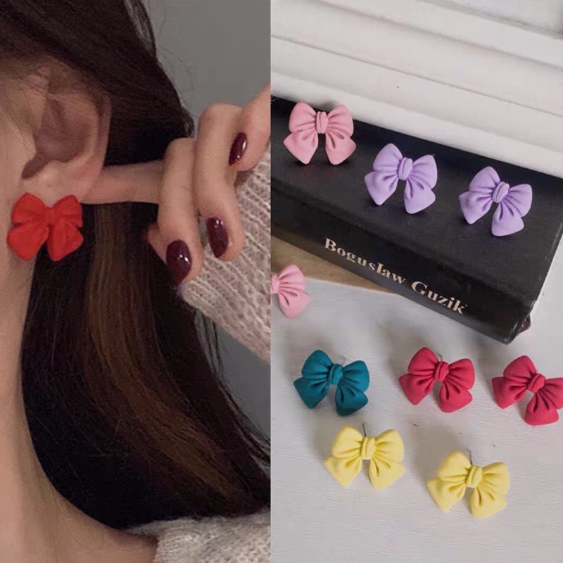 Anting Desain Pita Warna Permen frosted Gaya Korea Untuk Wanita