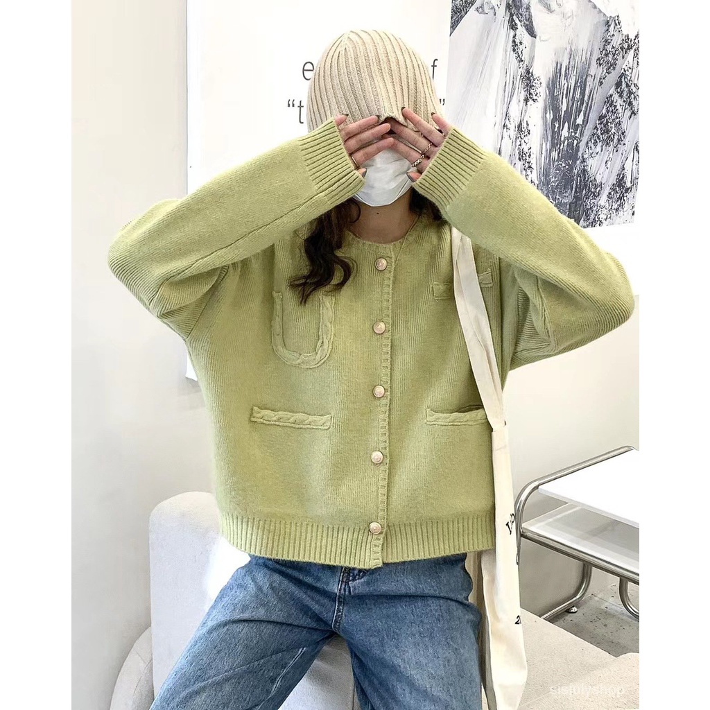 #Sisjuly# Versi Korea Baru Wanita Longgar Warna Solid Pendek Leher Bulat Sweater Mantel Atasan Semua