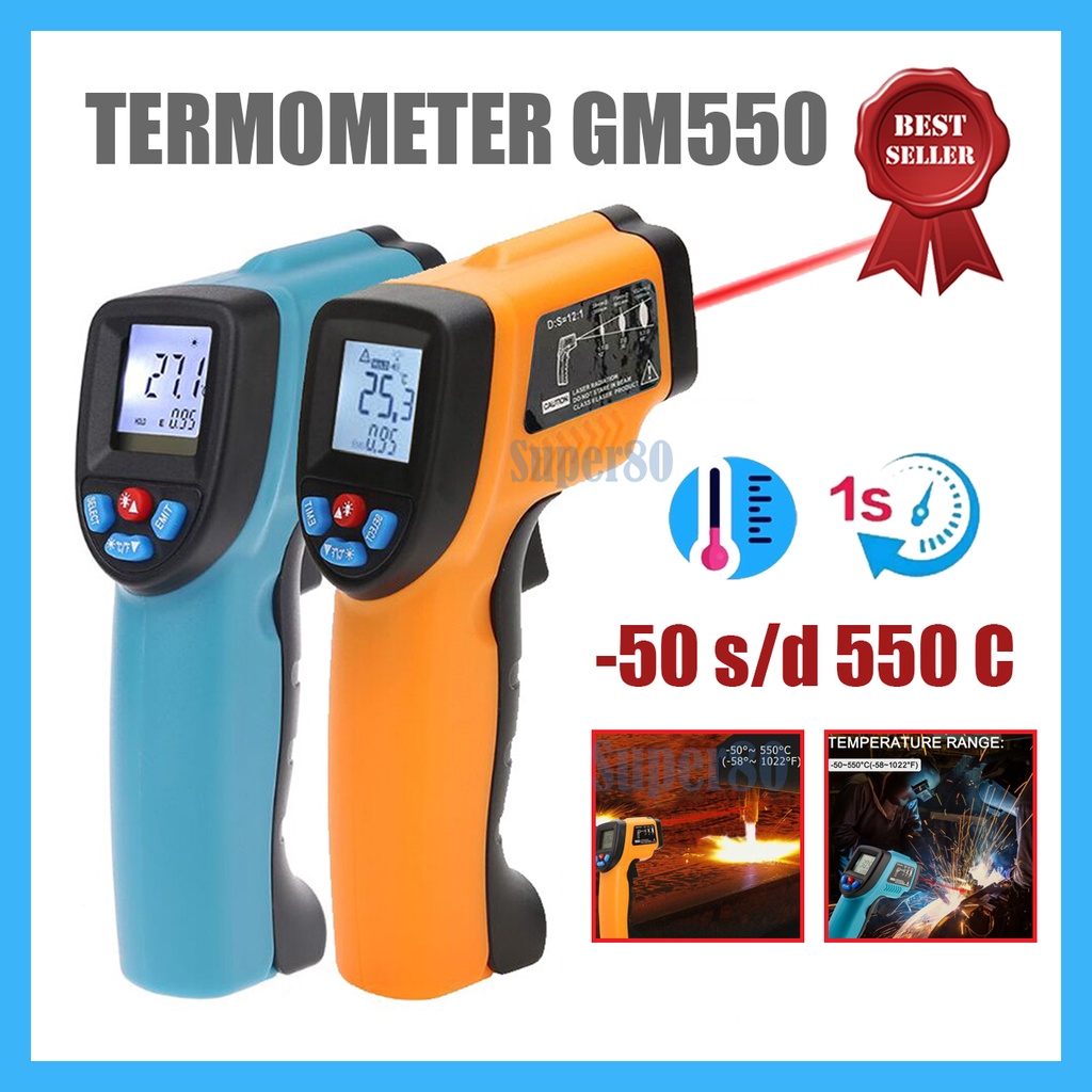 Termometer Industri s/d 550 C Thermometer Infrared Digital Laser GM550 Thermo Gun Termo GM HW550