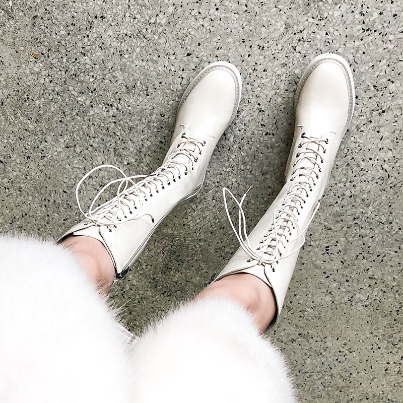 Sepatu Boots Selutut High Heels Elastis Bahan Kulit  Pu 