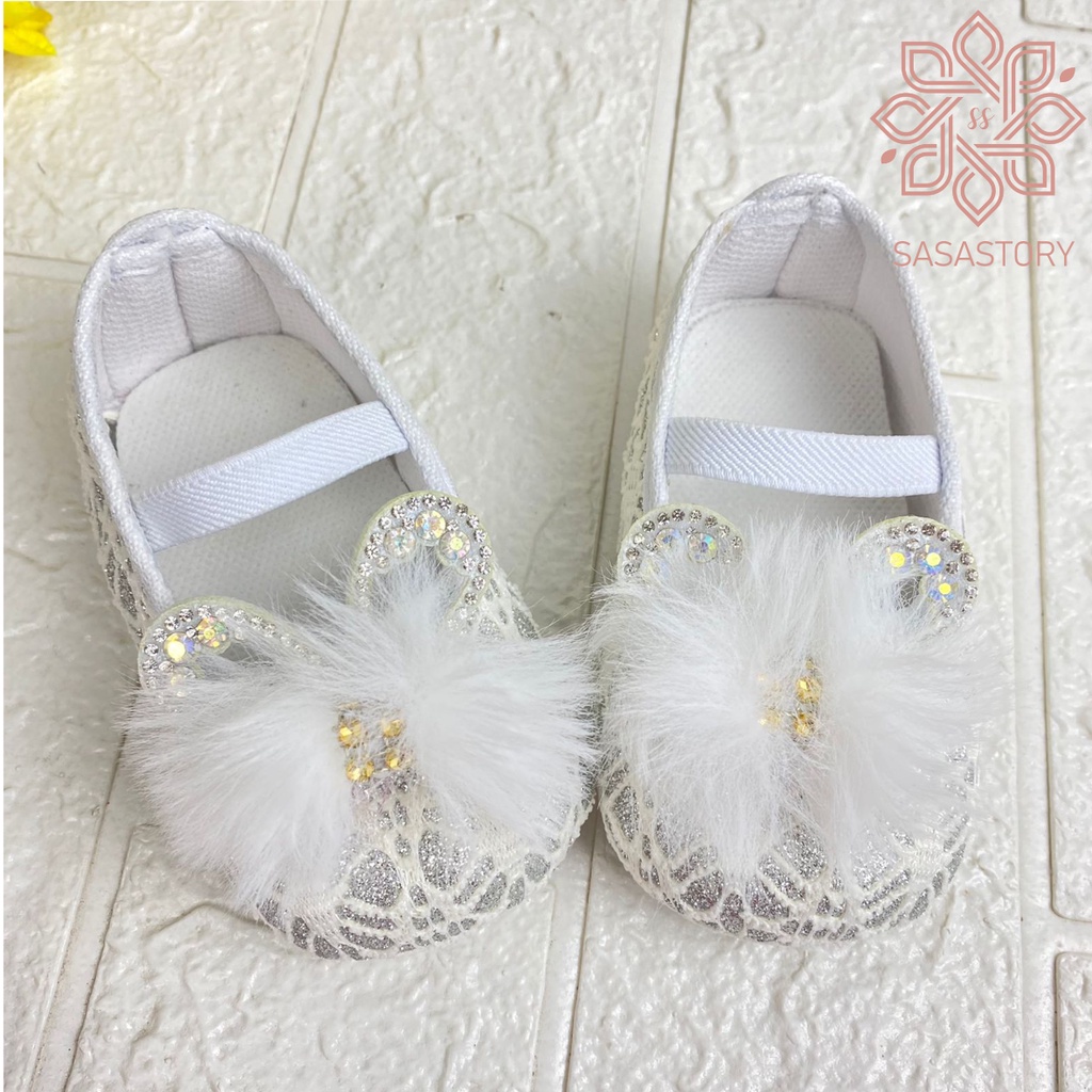 SEPATU PREWALKER BABY BAYI BULU BROKAT PESTA ANAK 0-12 BULAN FP16