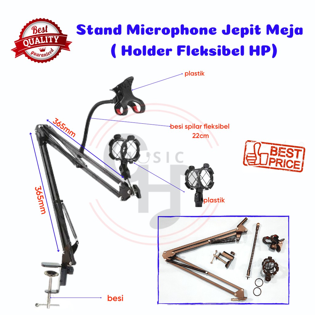 Stand Microphone Jepit Meja Plus Holder Fleksibel HP