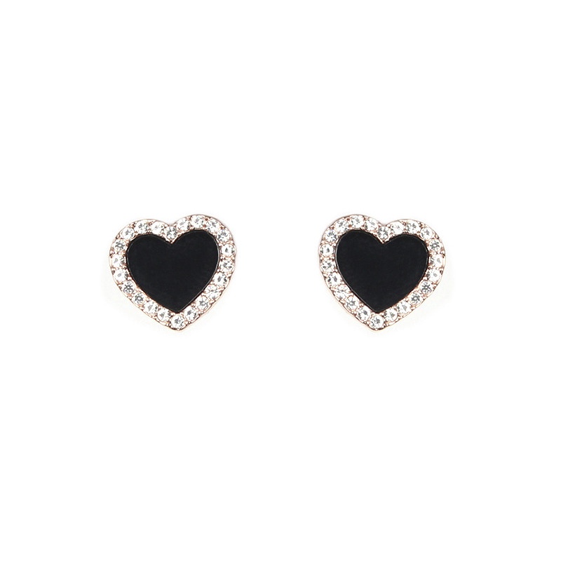 Anting Stud Enamel Bentuk Hati Warna Rose Gold Untuk Wanita