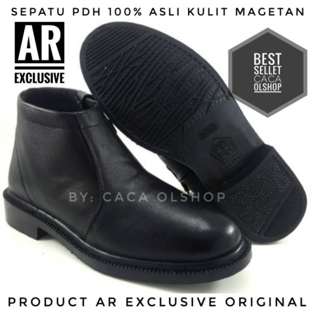 AR Exclusive Sepatu PDH Resleting Sleting Samping Sletingan 100% Kulit Asli Original Hitam Dove TNI