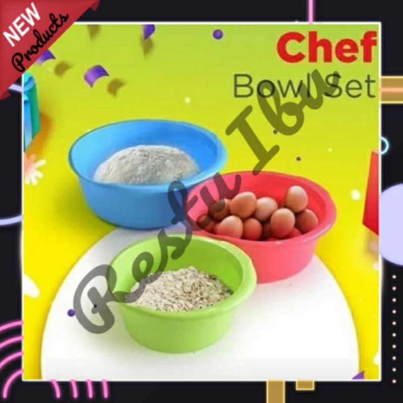 Baskom Set Warna susun 3 Chef Bowl 3pcs BW-074 baskom plastik set 3 maspion