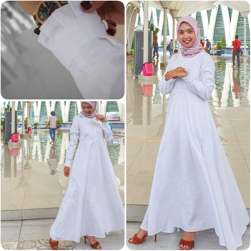 GAMIS KLOCK KATUN RAMI/GAMIS PUTIH MUSLIM /GAMIS PUTIH WANITA