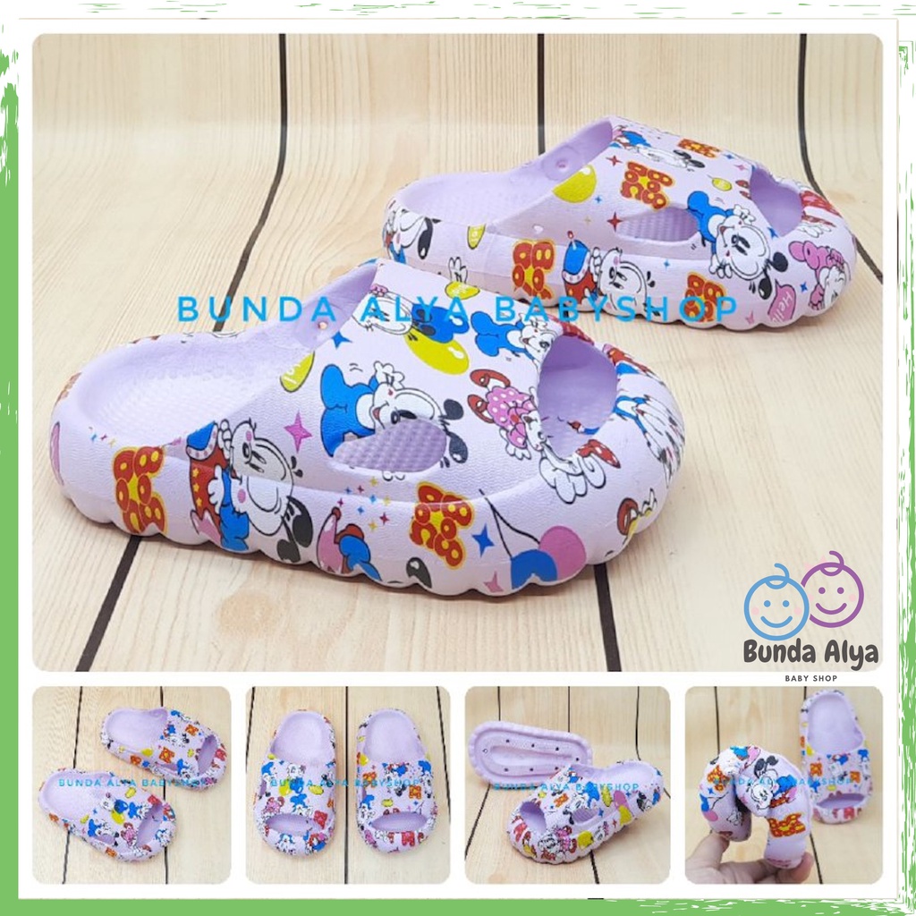 Sendal Anak Perempuan Usia 3 4 5 Tahun Slop Karet Elastis UNGU - Sandal Anak Cewek Motif Kartun Lucu Model Kekinian Anti Licin Elastis Size 24-29