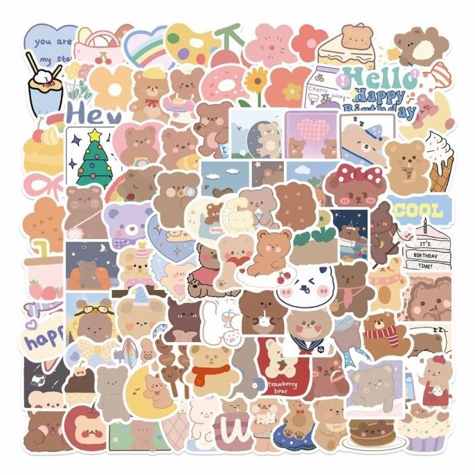 

(BISA COD) 102pcs Sticker Cartoon Cute Bear Stiker Dekorasi Anti Air Laptop Koper TERLENGKAP Kode 1172