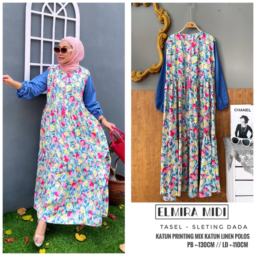 FASHION WANITA//LONG TUNIK KATUN//MIDI DRESS ELMIRA BUSUI