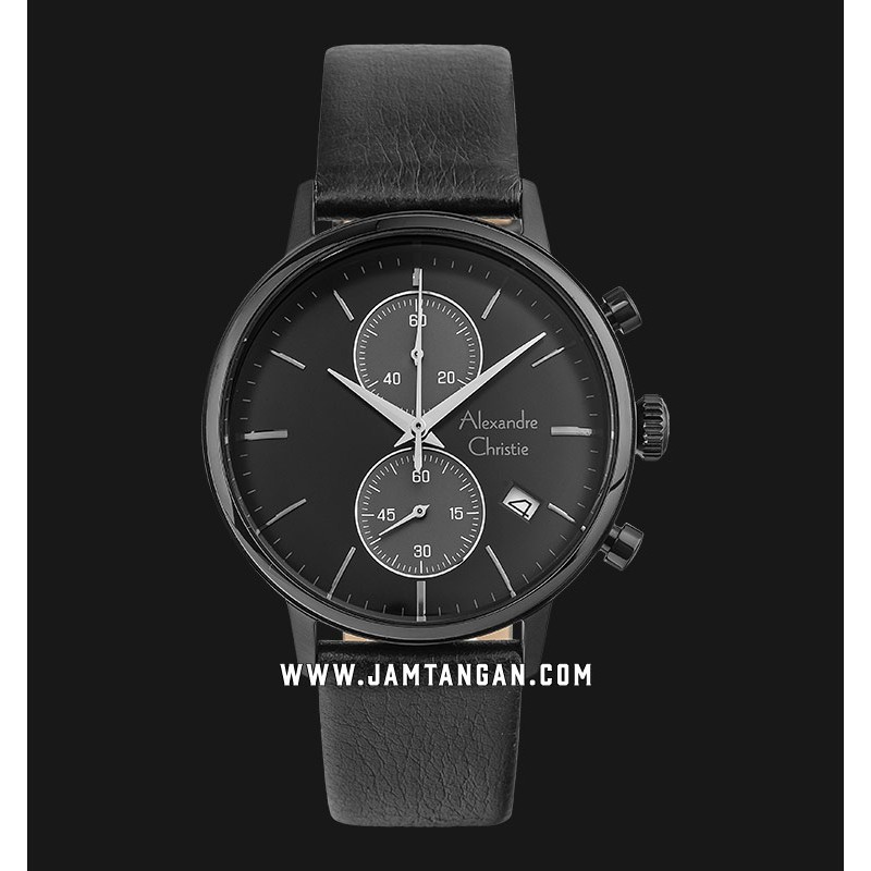 Alexandre Christie AC 6572 MCLIGBA Chronograph Men Black Dial Black Leather Strap