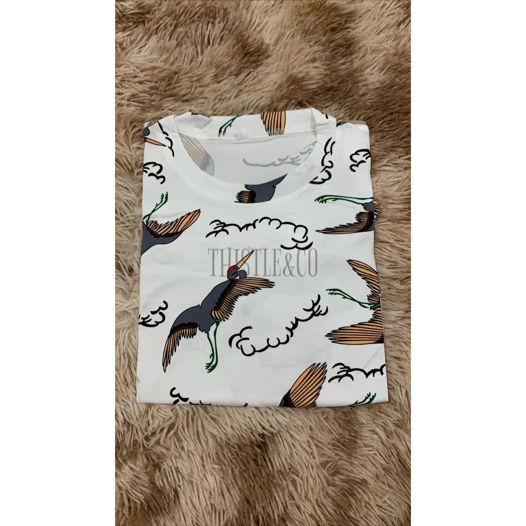 Oversize Tee Tshirt   Wanita Model Longgar Motif Burung