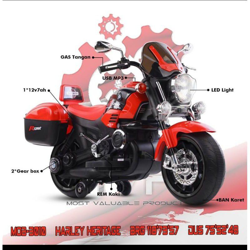 MOTOR AKI MOB 3010 HARLEY HERITAGE GAS TANGAN REM INJAK BAN KARET AKI 12VOLT