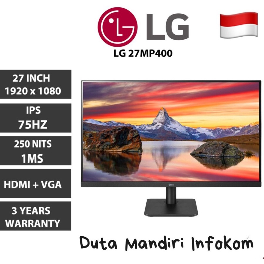 Jual LG 27MP400 B 27" Inch - FHD IPS 75Hz Slim Bezel FreeSync HDMI ...