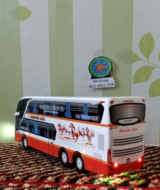 miniatur Bus bis /mainan bus bis harapan jaya double deker lampu