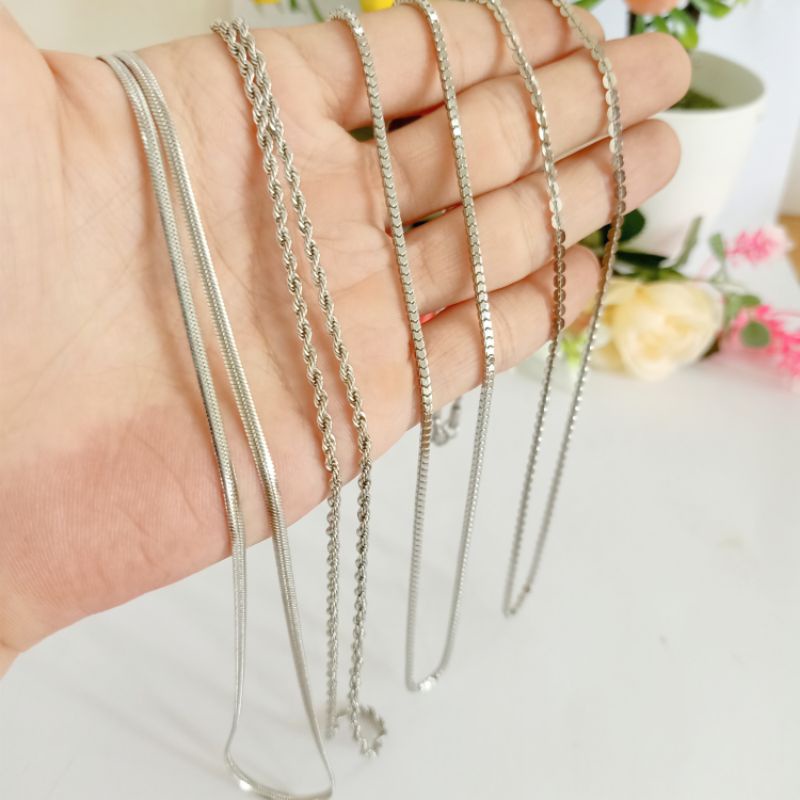 KALUNG TITANIUM SILVER ANTI KARAT PANJANG 60CM