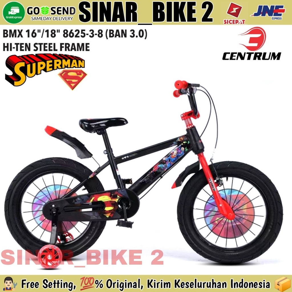 Sepeda Anak Laki BMX CENTRUM 16 &amp; 18 Inch CT 8625 -3-8 SUPERMAN Ban 3.0