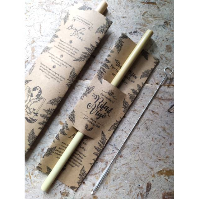 Souvenir pernikahan rustic Bamboo straw sedotan bambu