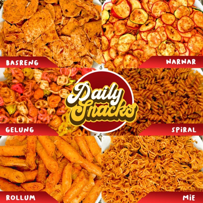 SNACK KERIPIK PEDAS DAN ORIGINAL (GELUNG,WARWAR,BASRENG,ROLLUM,SPIRAL)