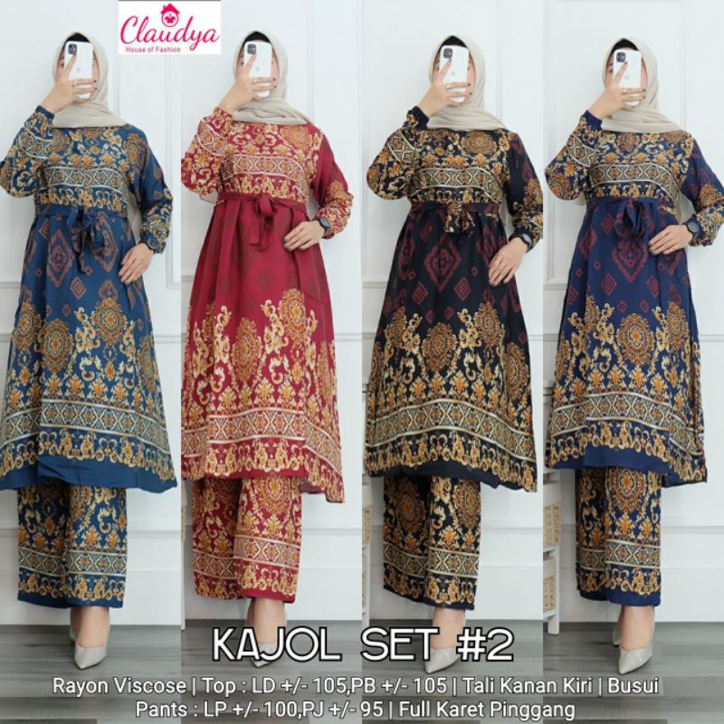 SETELAN TUNIK + KULOT RAYON VISCOSE MOTIF ALA INDIA KAJOL SET #2 BY CLAUDYA