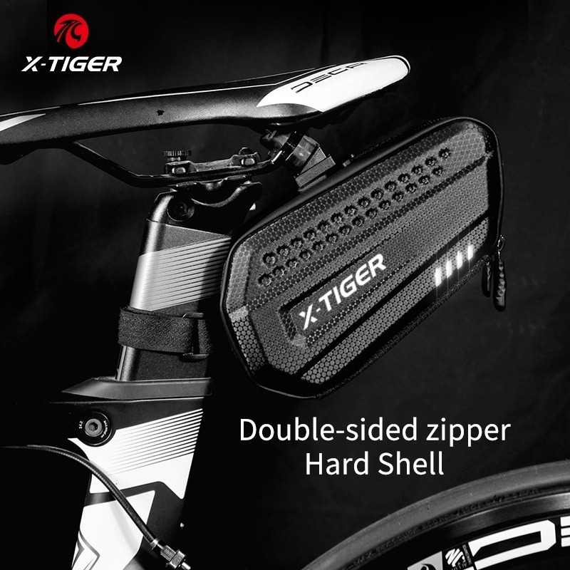 

X-TIGER Sepeda Seat Bag Waterproof Sepeda Saddle Bag Under Seat 3D Shell Bersepeda Kursi Pack Tas Penyimpanan Reflektif Stripe untuk Mountain Road Bikes Hitam