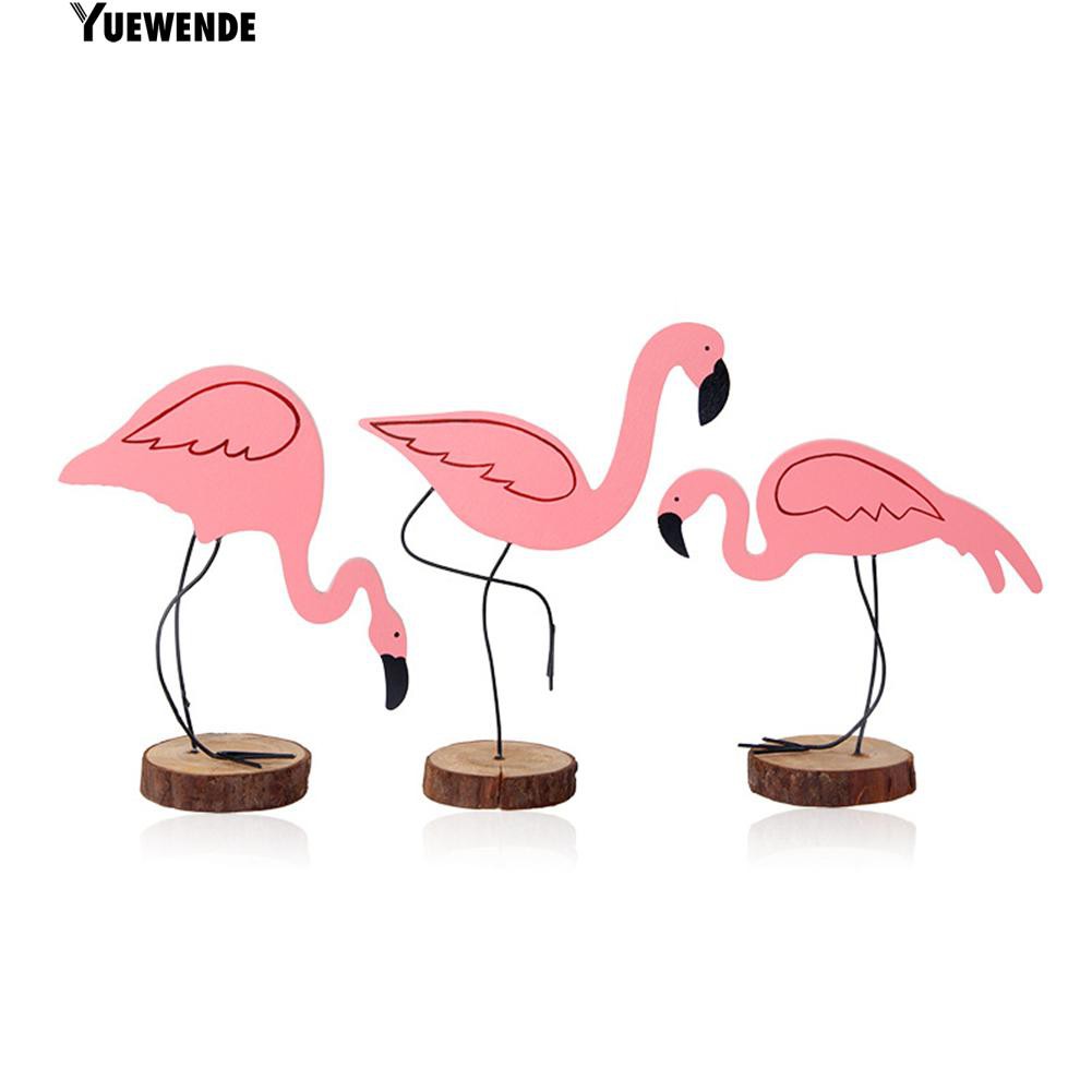 Yuh Ende Ornamen Burung Flamingo Bahan Kayu Warna Terang Untuk