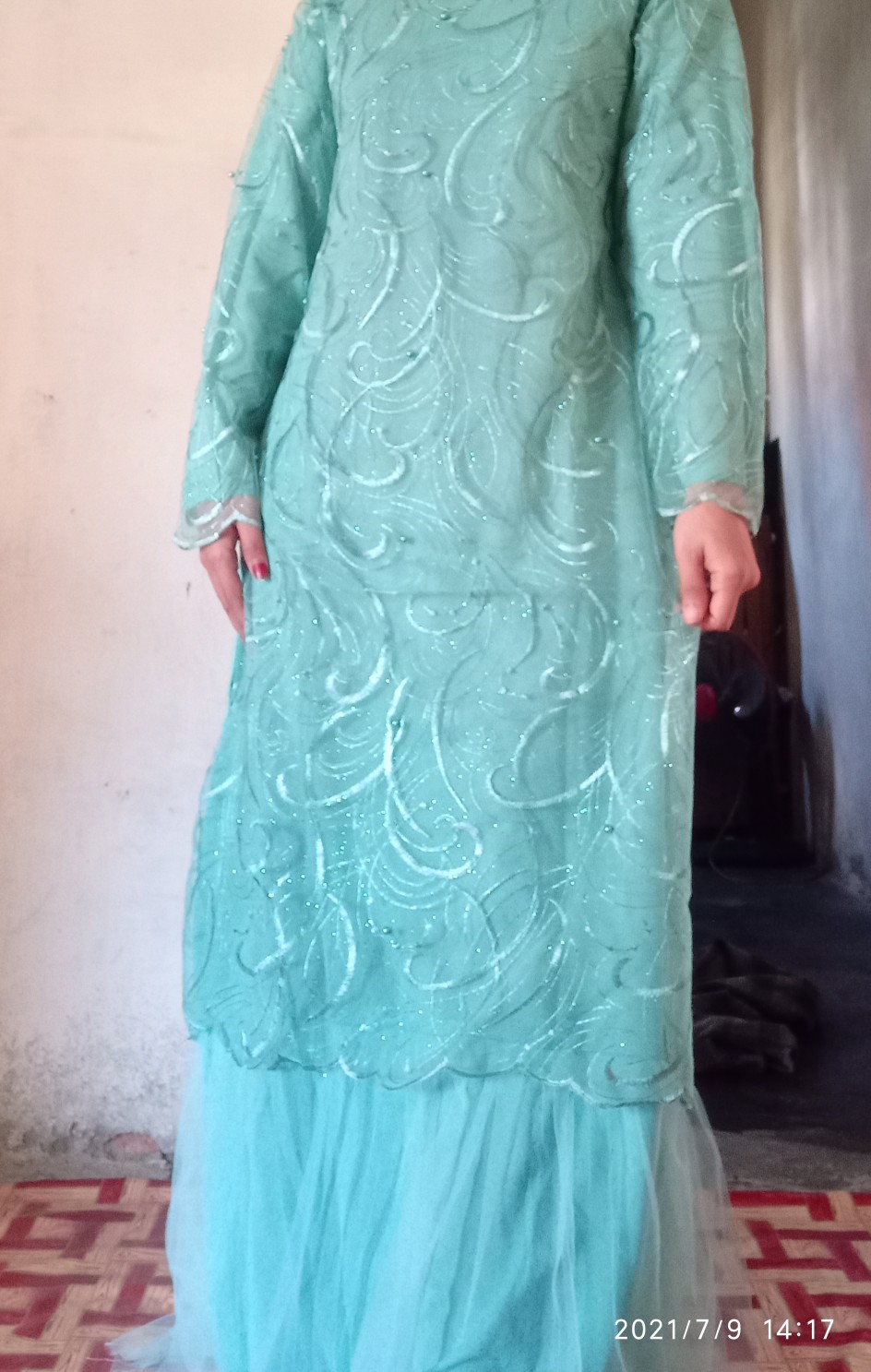 (model Baru) Gamis Geraldine / Bahan Brukat Tile Mutiara/size S-m,l,xl, Xxl/gamis Tile / Gamis Pesta