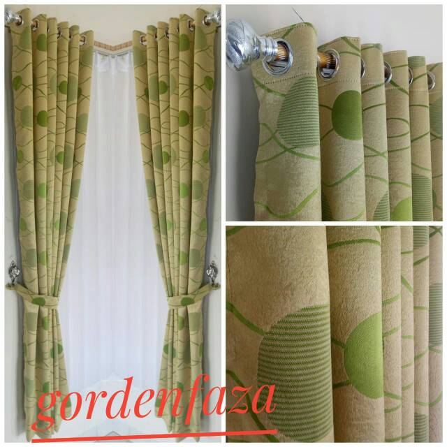 HARGA PROMO kordeng hordeng Gorden jendela pintu tirai horden minimalis semi bludru hijau kuning