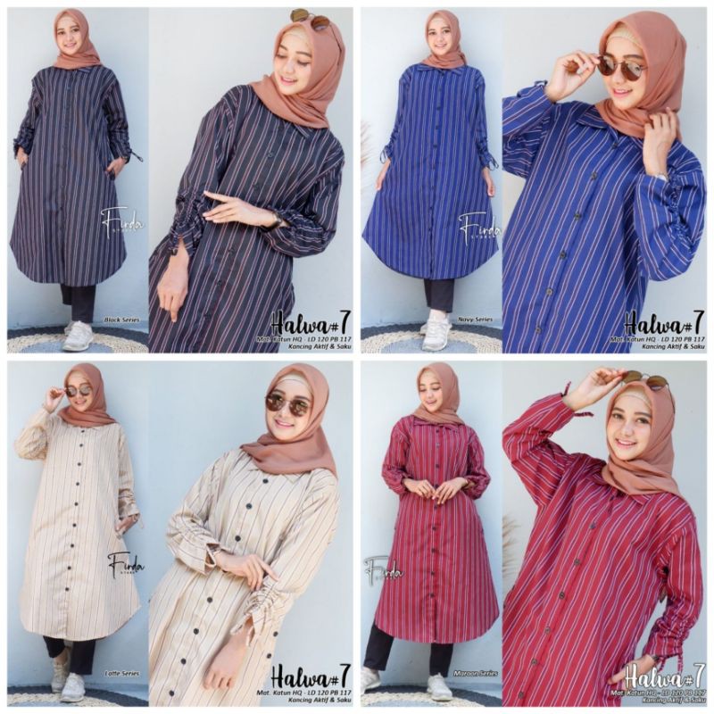 Halwa #7 Long Tunik Jumbo Baju Wanita Big Size Motif Salur Modis Murah