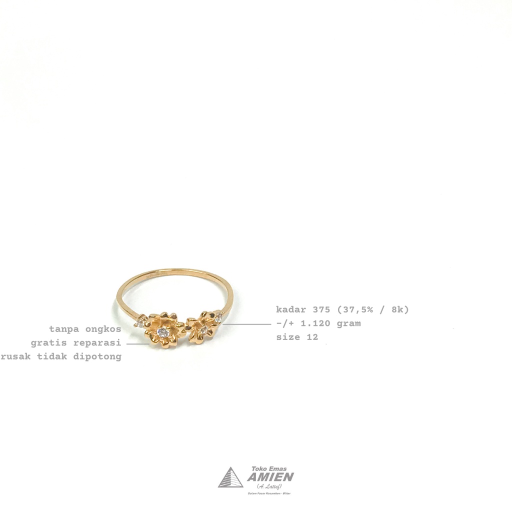 Toko Emas Amien Cincin Emas Asli UBS Kadar 375 (37,5% / 8K) 1.120 Gram - Cincin Bunga Permata