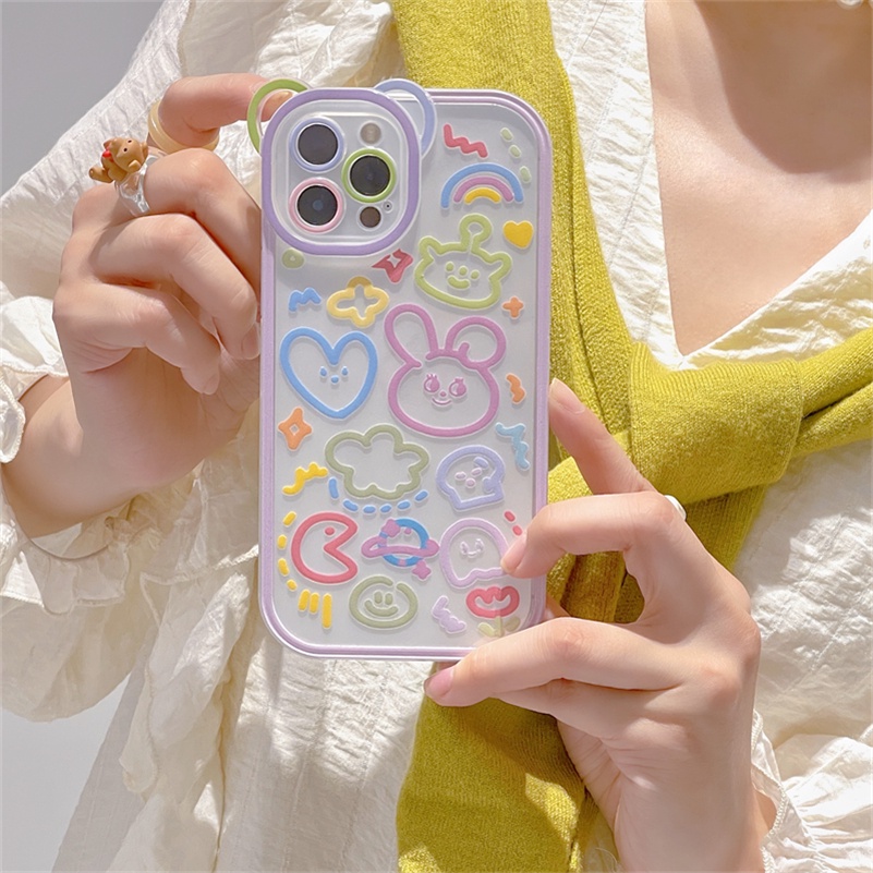 Soft Case Silikon Transparan Motif Graffiti Untuk Compatible for iPhone 14 13 12 11 Pro Max X Xr Xs Max iPhone 8 7 6 6s Plus SE 2020 Cute Graffiti Clear Phone Case Soft Silicone Shockproof Transparent Soft Case Protective Cover