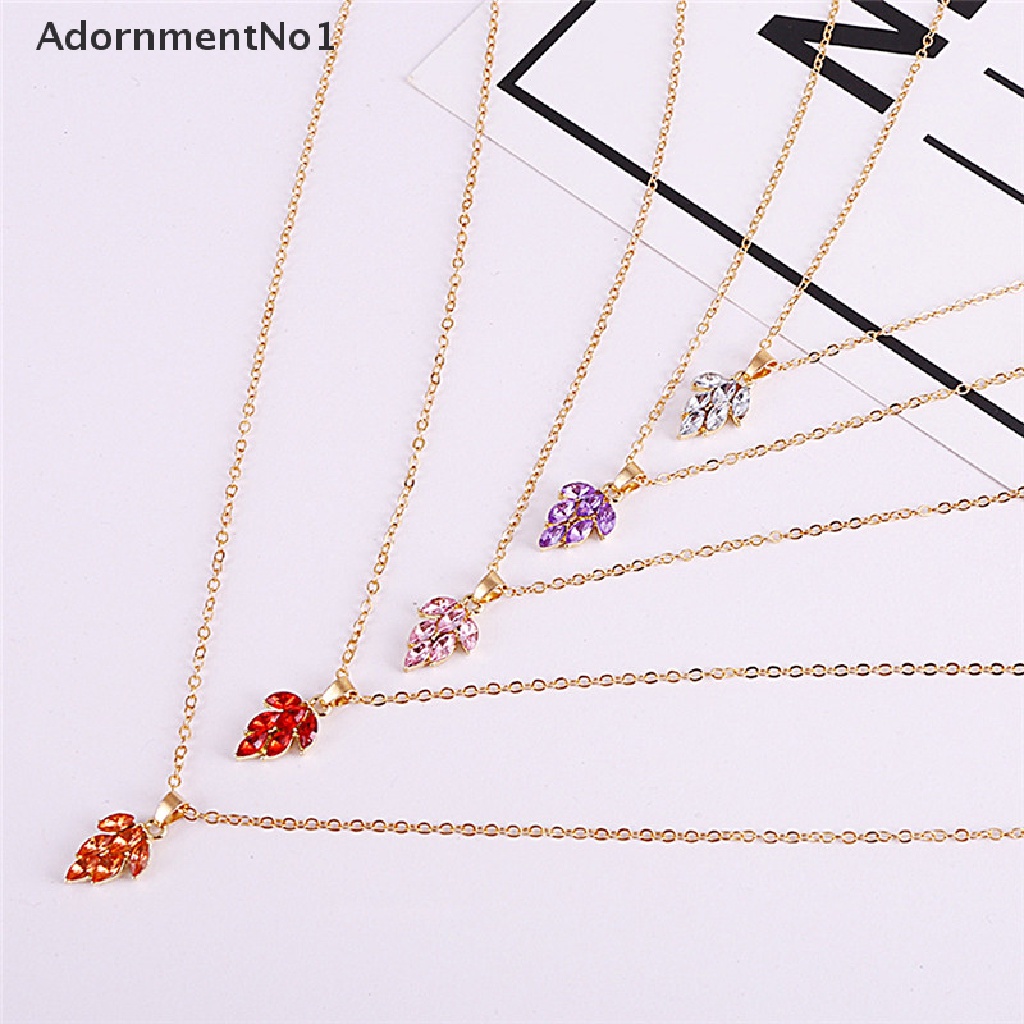 (AdornmentNo1) Set Anting Tusuk + Kalung Rantai Liontin Daun Lapis Emas Hias Berlian Imitasi Untuk Wanita