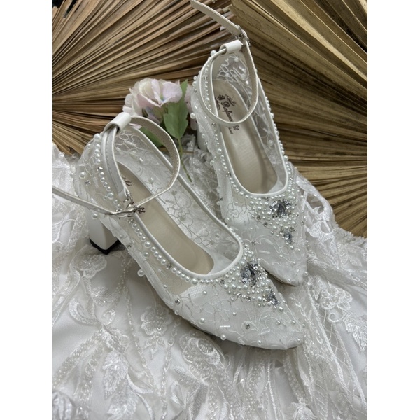 Rafaizoutfit sepatu kiyalara tali putih sepatu wedding putih sepatu cantik 7cm tahu block