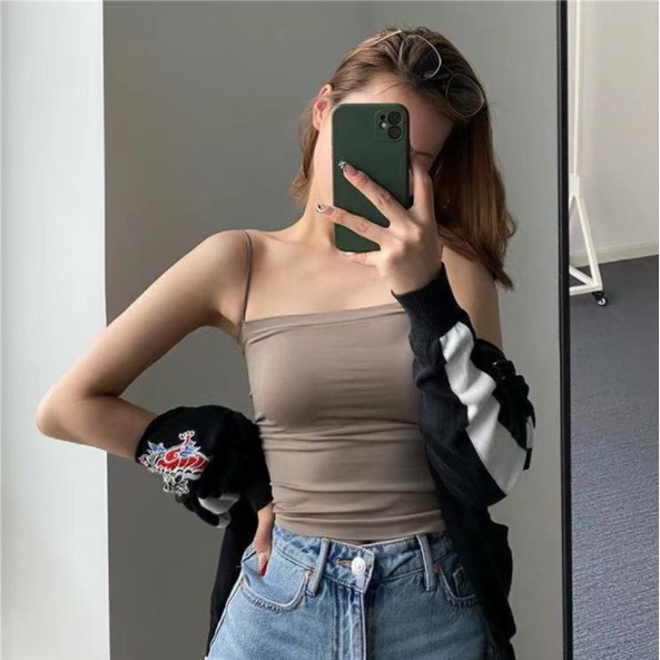Tanktop 20 tank top spaghetti panjang square neck dalaman wanita atasan innerwear cewek-Coklat
