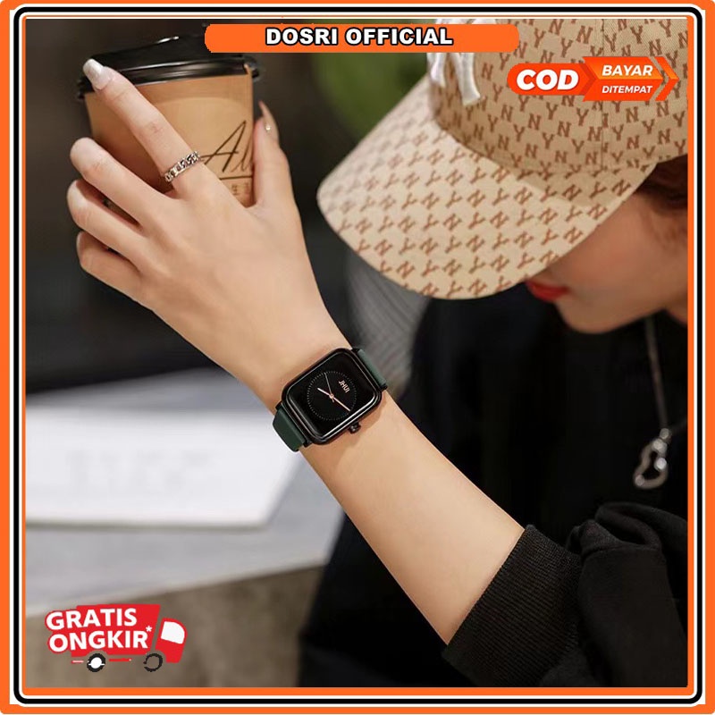 [ BISA COD ] Jam Tangan Wanita Kekinian Strap Pu Dial Kotak Fashion Import