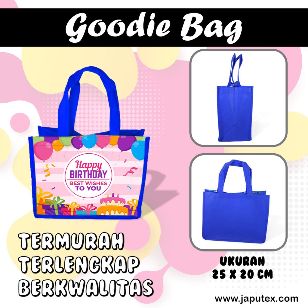 Tas Ultah Tema Happy Birthday01 Goodie Bag Souvenir Ulang Tahun Aqiqah Nama Foto Kartun Anak Lucu-Biru