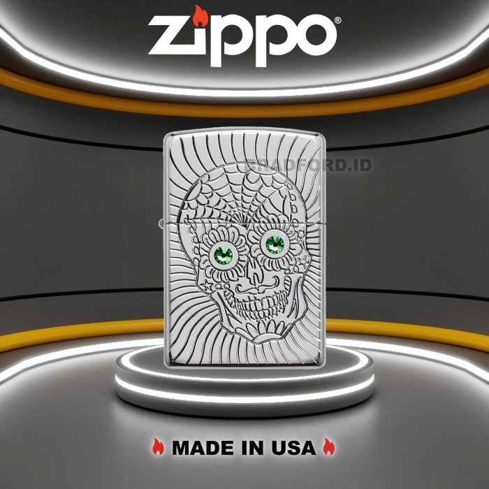 Zippo Armor Sugar Skull Design 49172 Original Made In USA Garansi
