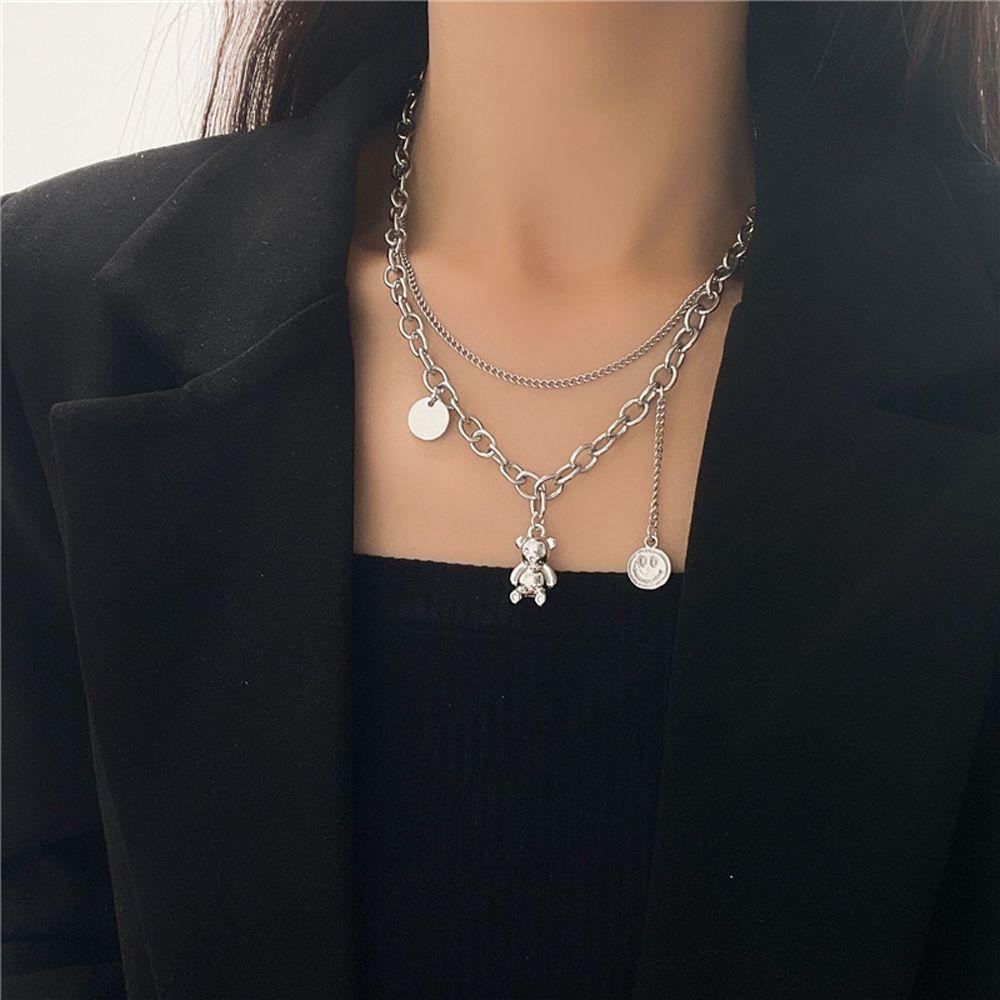 Mxbeauty Wanita Kalung Fashion Korea Smiley Face Rumbai Double Layer Perhiasan Hadiah Sweater Rantai Kalung