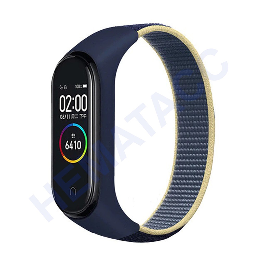 Strap Nylon Mi Band 6 5 4 3 Tali Jam Nilon Xiaomi Smartband M6 M5 M4 M3 OASE-Navy Lis Kuning