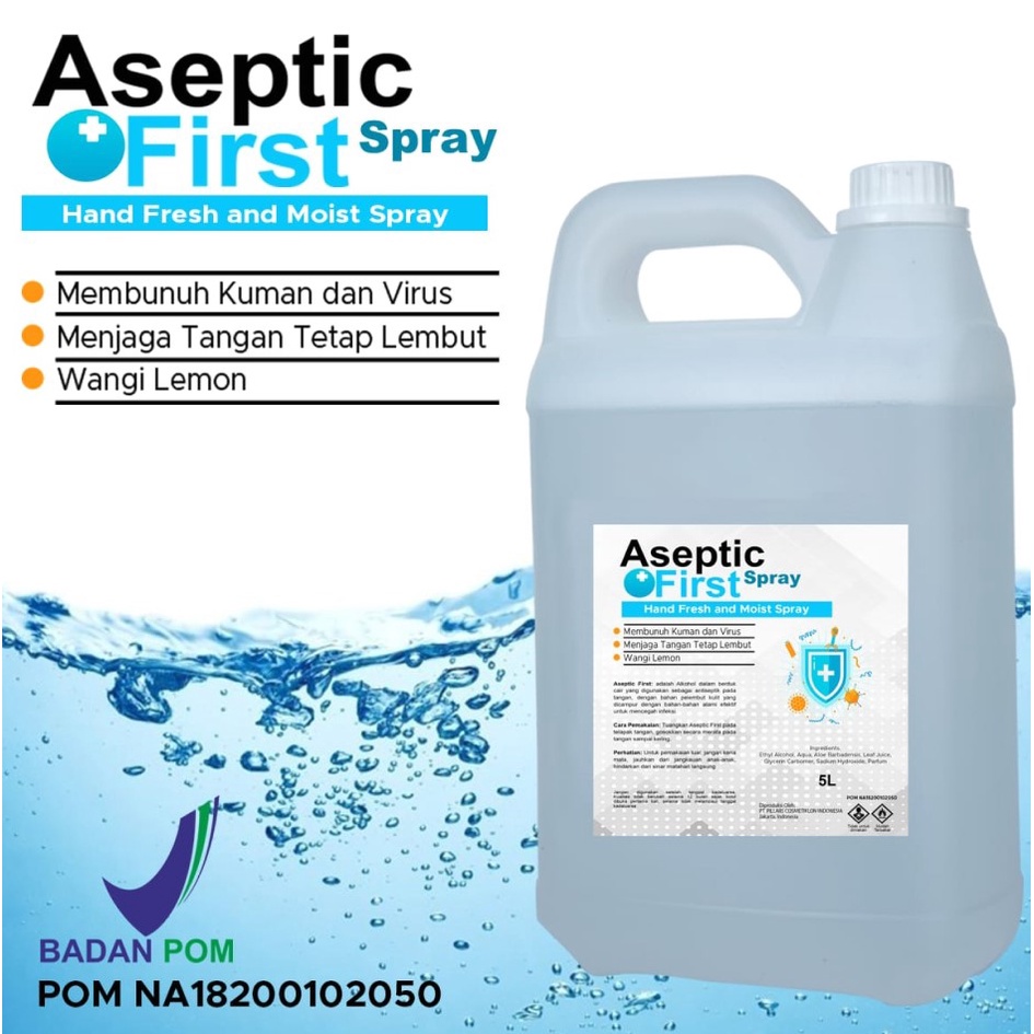 Hand Sanitizer Cair Spray Aseptic First Berizin BPOM Refill 5 Liter