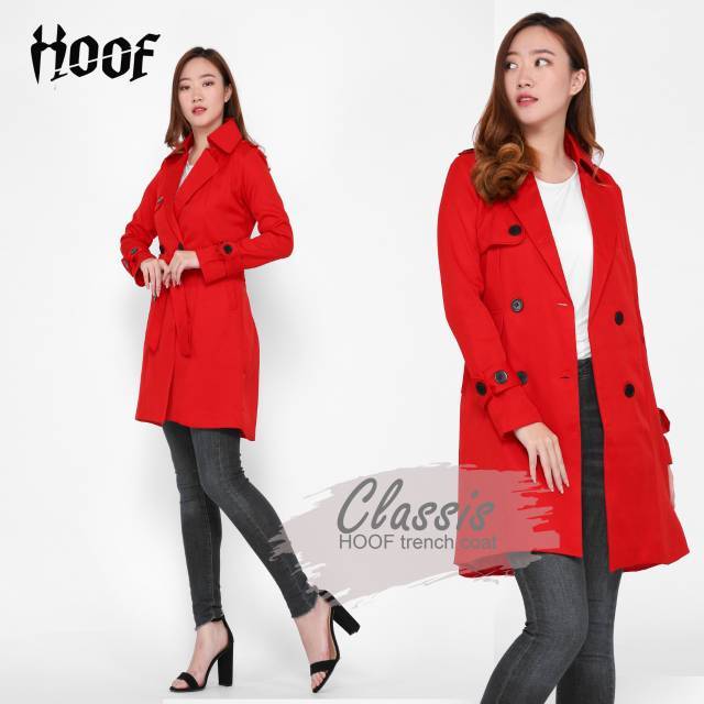 LONG COAT WANITA CLASSIS RED - Jaket Blazer Panjang Cewek Merah Casual Korean Style Berhijab