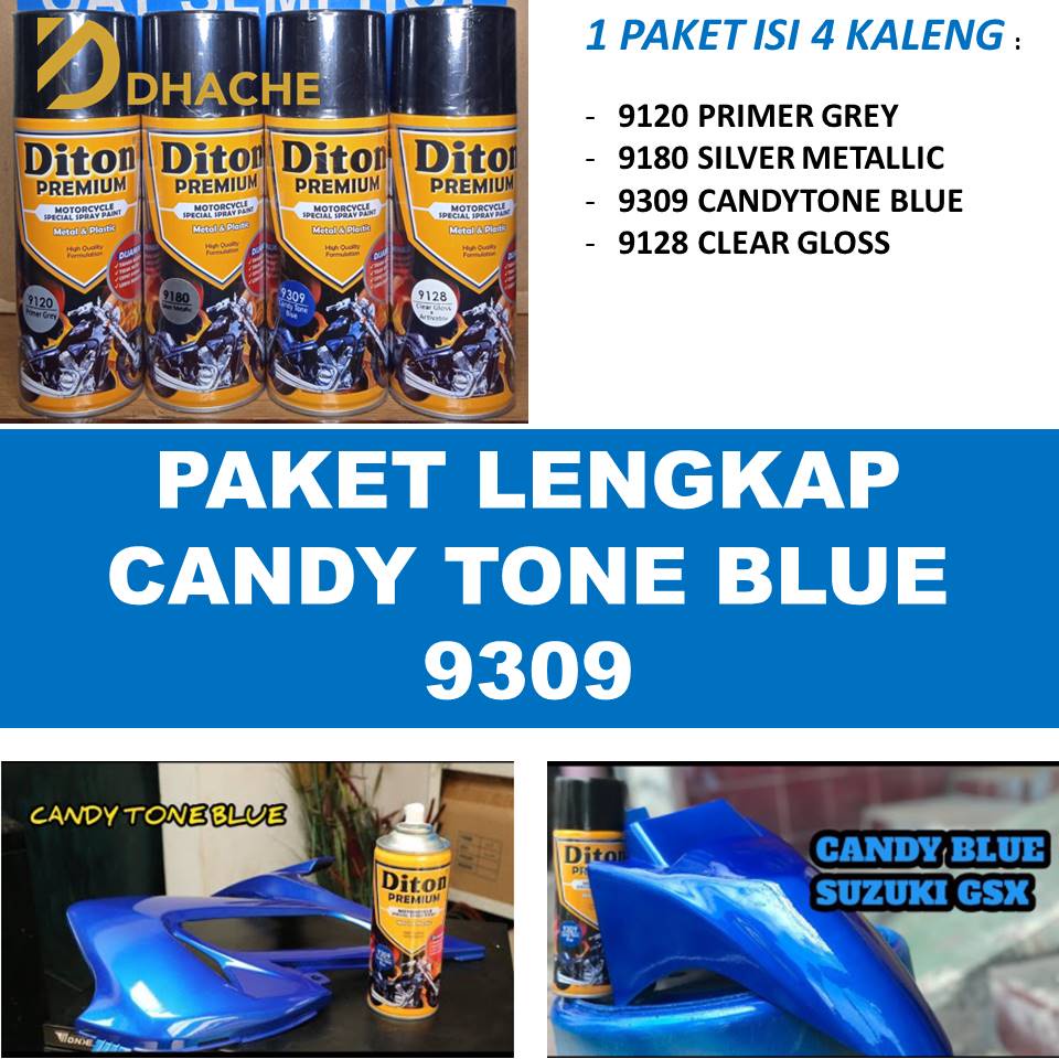 PAKET LENGKAP Cat Pilox Diton Premium Candy Tone Blue 9309 400ml Warna Cendi Kendy Biru Pylox 400ml