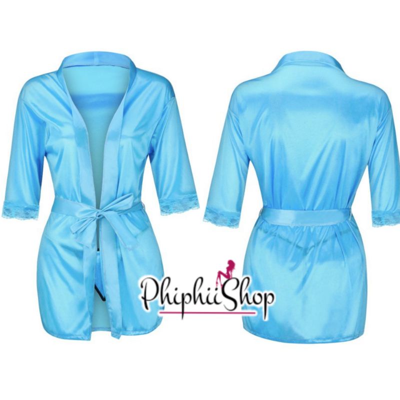 Kimono Baju Tidur Bathrobe Satin Renda Halus + Gstring Lingerie Nightgown