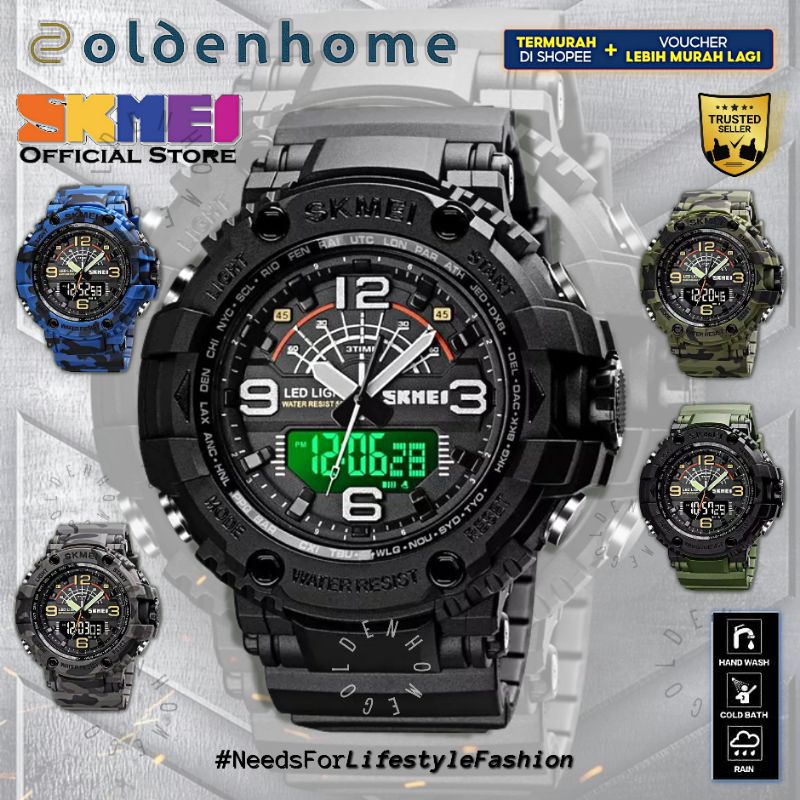 SKMEI 1617 JAM SKMEI 1617 JAM TANGAN PRIA SKMEI 3 TIME DIGITAL ANALOG 3ATM TAHAN AIR TALI KARET, JAM