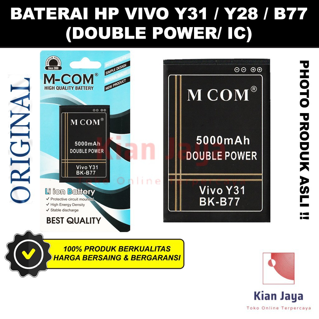 MCOM Baterai Hp Vivo Y31 Y28 B77 Original Double Power Batre Batrai Battery Ori BK-B77