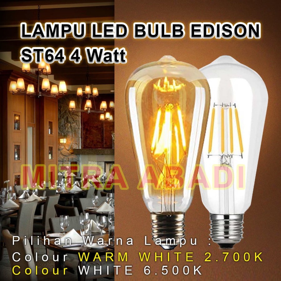 Lampu Bulb LED Filamen Edison Vintage ST64 4 Watt/4W Fitting E27